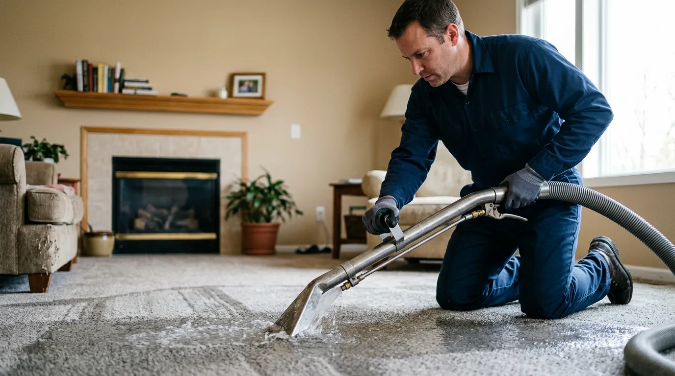 Water damage restoration technician working near Quinlan, TX